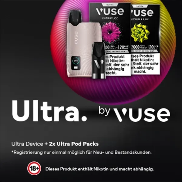 vuse ultra device pearl rose + 2x ultra pods vorteilspack